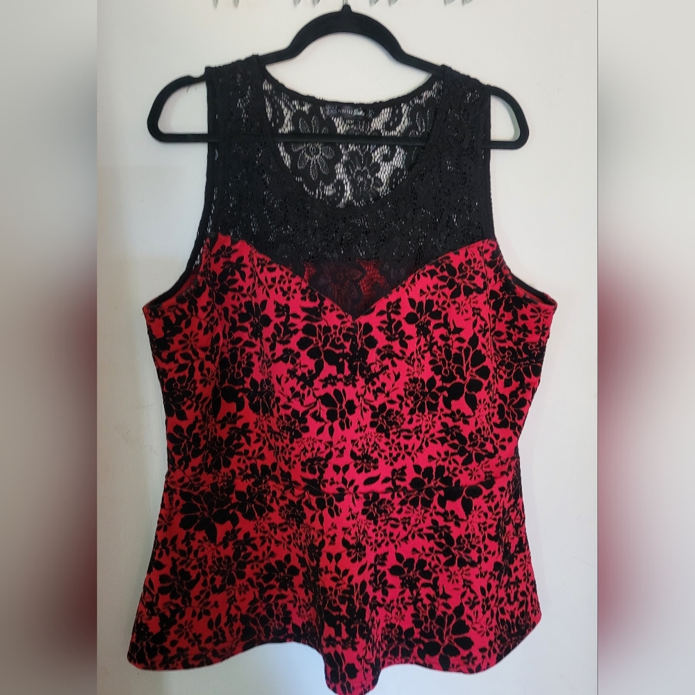 Sloane & Sadie Red and Black Velvet Top Plus Size 2X